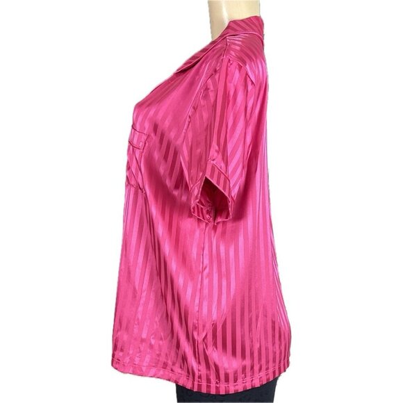 Tart L Satin Pink Faint Striped Button Short Sleeve Top/Satin Pants Pajama Set - Picture 5 of 9